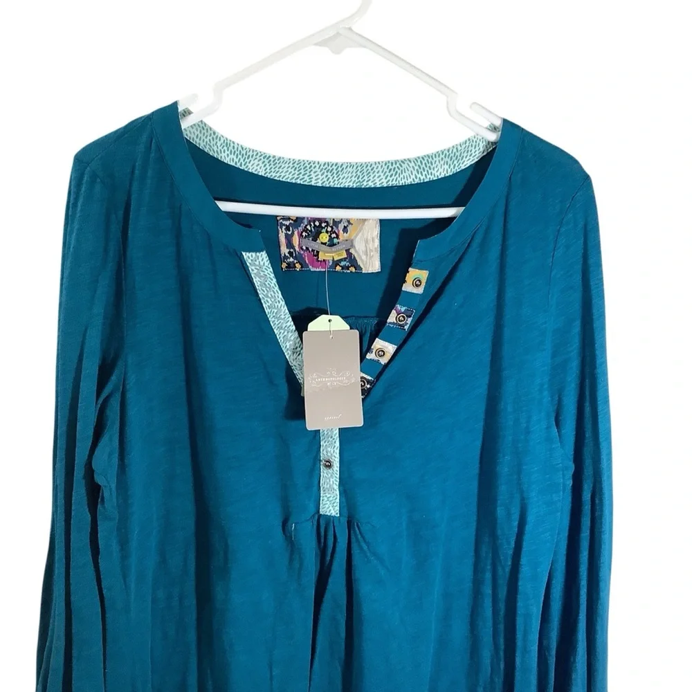 Little Yellow Button Anthropologie Boho Long Sleeve Tunic Top W/ Button V-Neck